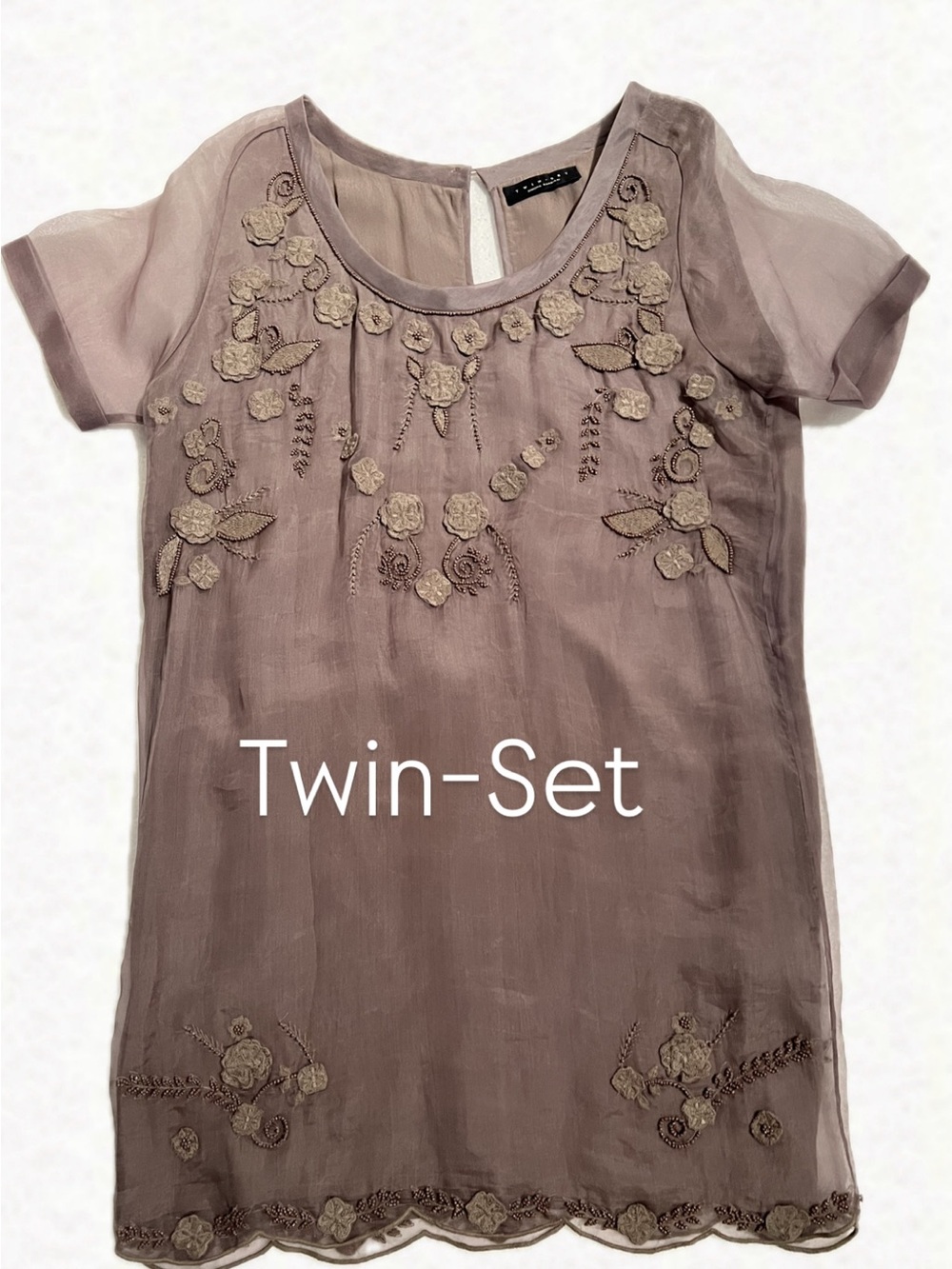 Twin-Set Sleeveless Crepe Shell in Taupe Mauve size S